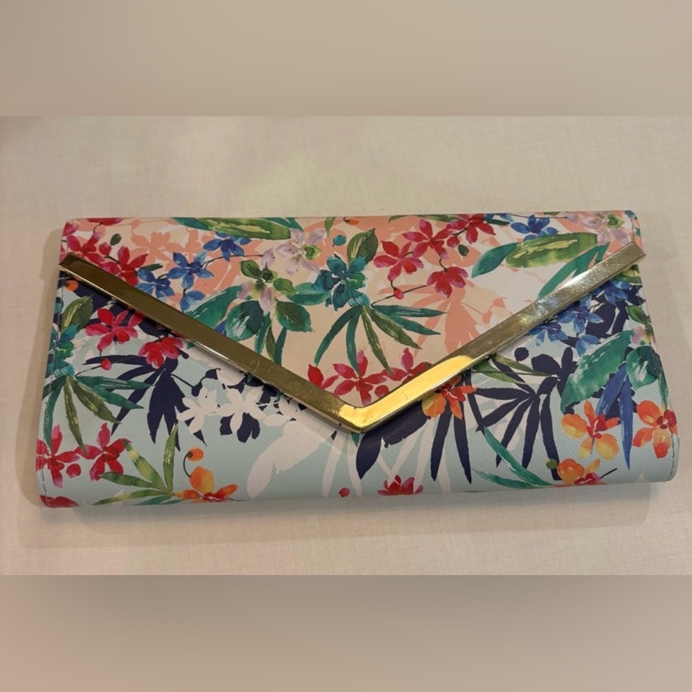 Aldo Multicolor Floral Envelope Clutch with Gold Trim